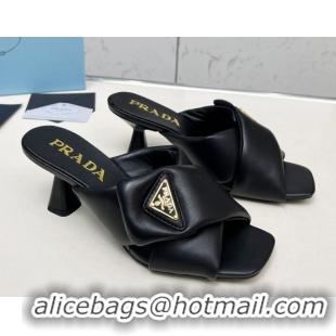 Buy Fashionable Prada Padded nappa leather heel slides sandal 6cm Black 2025 1XX754