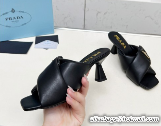 Buy Fashionable Prada Padded nappa leather heel slides sandal 6cm Black 2025 1XX754