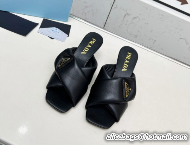 Buy Fashionable Prada Padded nappa leather heel slides sandal 6cm Black 2025 1XX754