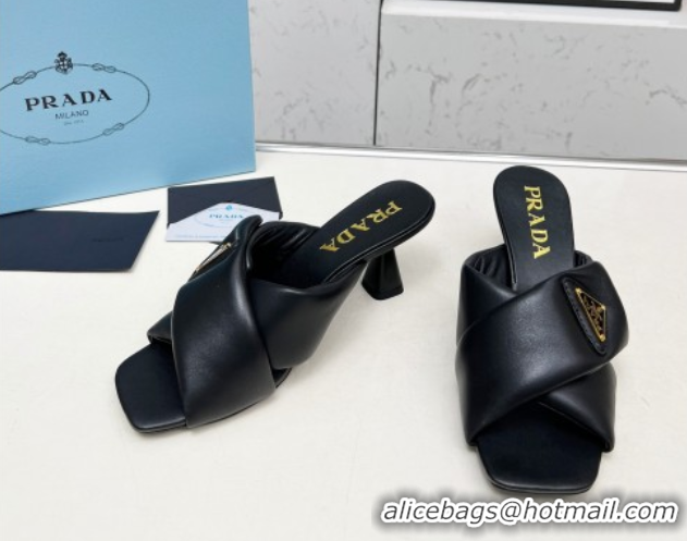 Buy Fashionable Prada Padded nappa leather heel slides sandal 6cm Black 2025 1XX754