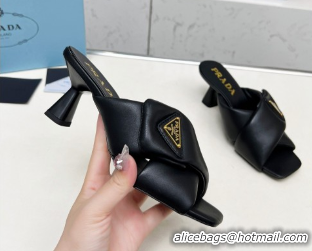 Buy Fashionable Prada Padded nappa leather heel slides sandal 6cm Black 2025 1XX754