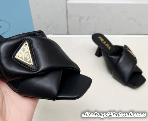 Buy Fashionable Prada Padded nappa leather heel slides sandal 6cm Black 2025 1XX754