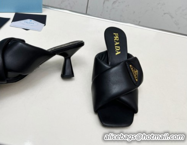 Buy Fashionable Prada Padded nappa leather heel slides sandal 6cm Black 2025 1XX754