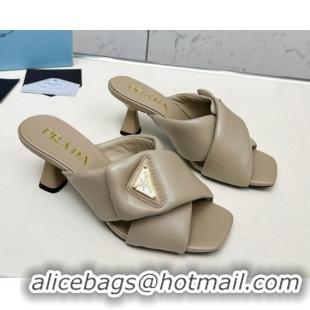 Stylish Prada Padded nappa leather heel slides sandal 6cm Grey 2025 1XX754