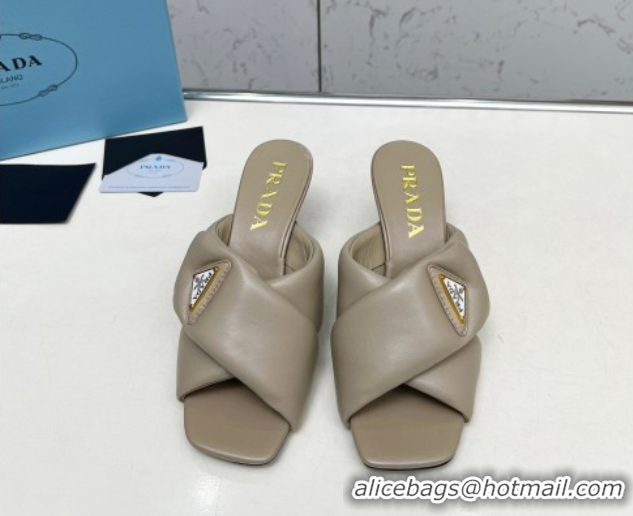 Stylish Prada Padded nappa leather heel slides sandal 6cm Grey 2025 1XX754