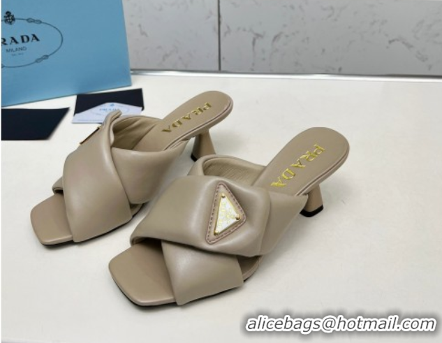 Stylish Prada Padded nappa leather heel slides sandal 6cm Grey 2025 1XX754