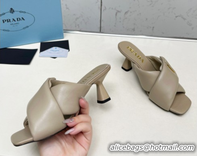 Stylish Prada Padded nappa leather heel slides sandal 6cm Grey 2025 1XX754