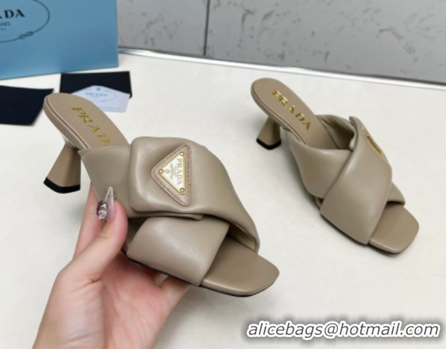 Stylish Prada Padded nappa leather heel slides sandal 6cm Grey 2025 1XX754