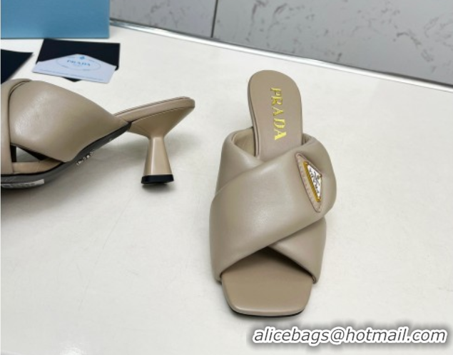 Stylish Prada Padded nappa leather heel slides sandal 6cm Grey 2025 1XX754