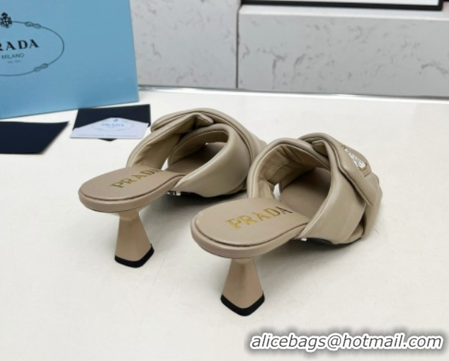 Stylish Prada Padded nappa leather heel slides sandal 6cm Grey 2025 1XX754