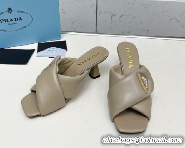 Stylish Prada Padded nappa leather heel slides sandal 6cm Grey 2025 1XX754