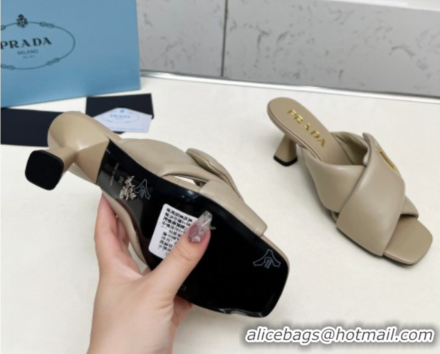 Stylish Prada Padded nappa leather heel slides sandal 6cm Grey 2025 1XX754