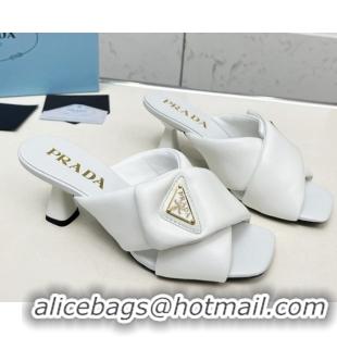 Luxury Cheap Prada Padded nappa leather heel slides sandal 6cm White 2025 1XX754
