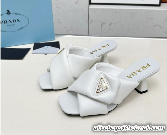 Luxury Cheap Prada Padded nappa leather heel slides sandal 6cm White 2025 1XX754