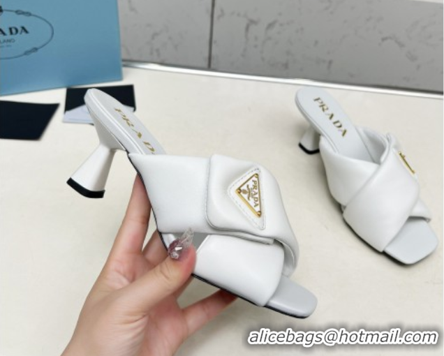 Luxury Cheap Prada Padded nappa leather heel slides sandal 6cm White 2025 1XX754