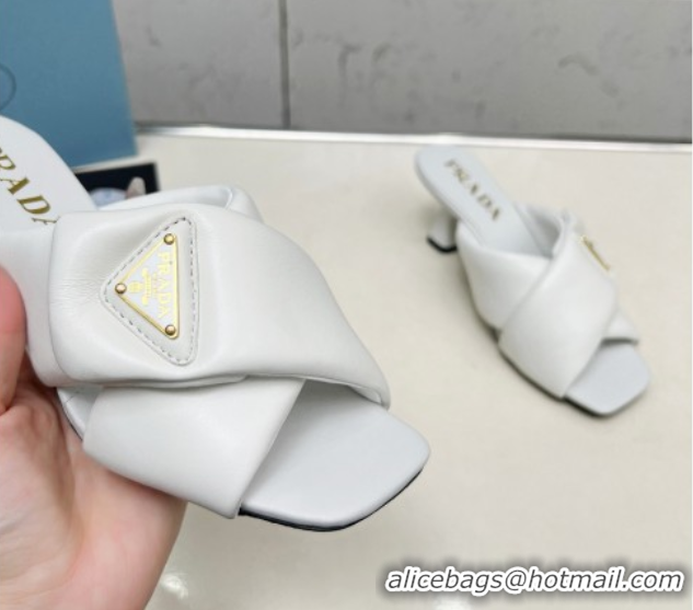Luxury Cheap Prada Padded nappa leather heel slides sandal 6cm White 2025 1XX754