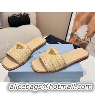 Charming Prada Leather flat slides sandal with crochet details Beige 2025 1XX758