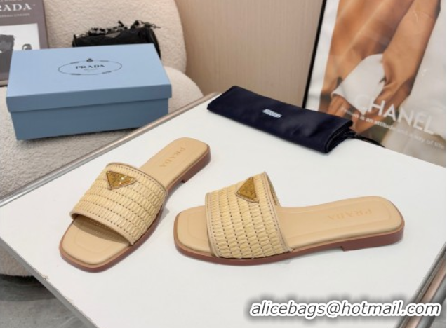Charming Prada Leather flat slides sandal with crochet details Beige 2025 1XX758