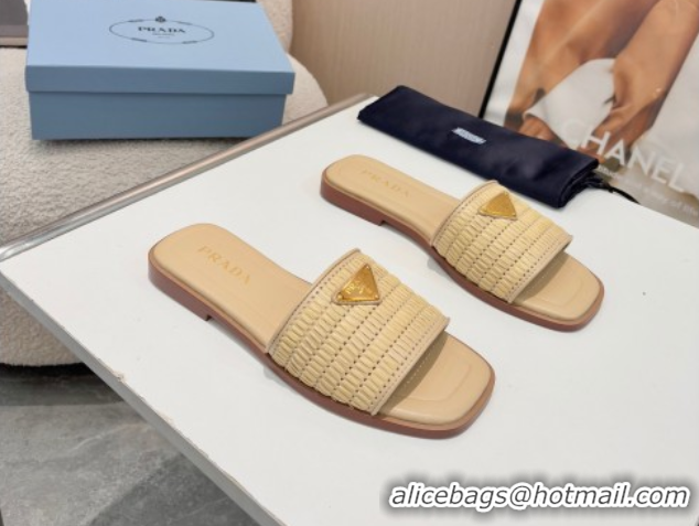 Charming Prada Leather flat slides sandal with crochet details Beige 2025 1XX758