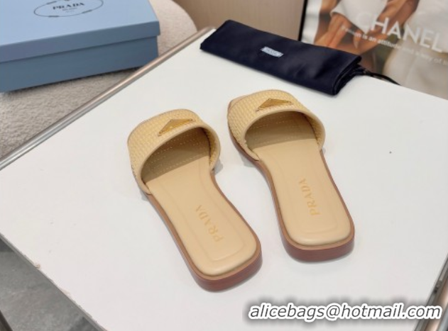 Charming Prada Leather flat slides sandal with crochet details Beige 2025 1XX758