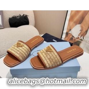 Best Prada Leather flat slides sandal with crochet details Brown 2025 1XX758