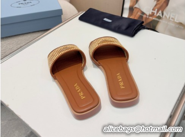Best Prada Leather flat slides sandal with crochet details Brown 2025 1XX758