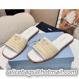 Popular Style Prada Leather flat slides sandal with crochet details White 2025 1XX758