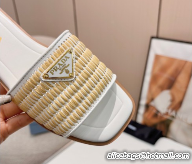 Popular Style Prada Leather flat slides sandal with crochet details White 2025 1XX758