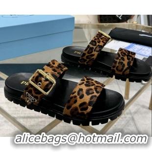 Best Price Prada Printed Leather flat slides sandal with buckle Honey 2025 1XX715