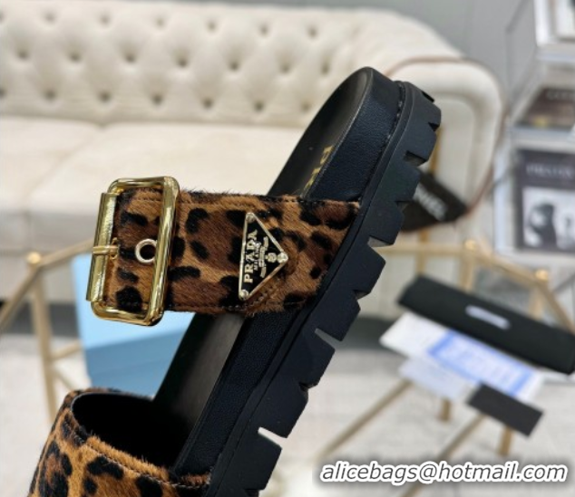 Best Price Prada Printed Leather flat slides sandal with buckle Honey 2025 1XX715