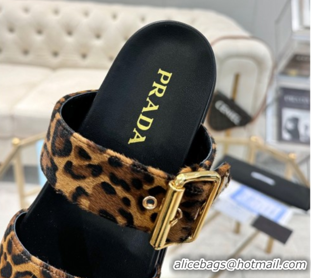 Best Price Prada Printed Leather flat slides sandal with buckle Honey 2025 1XX715