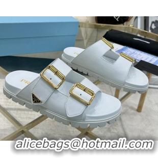 Sophisticated Prada Leather flat slides sandal with buckle White 2025 1XX692