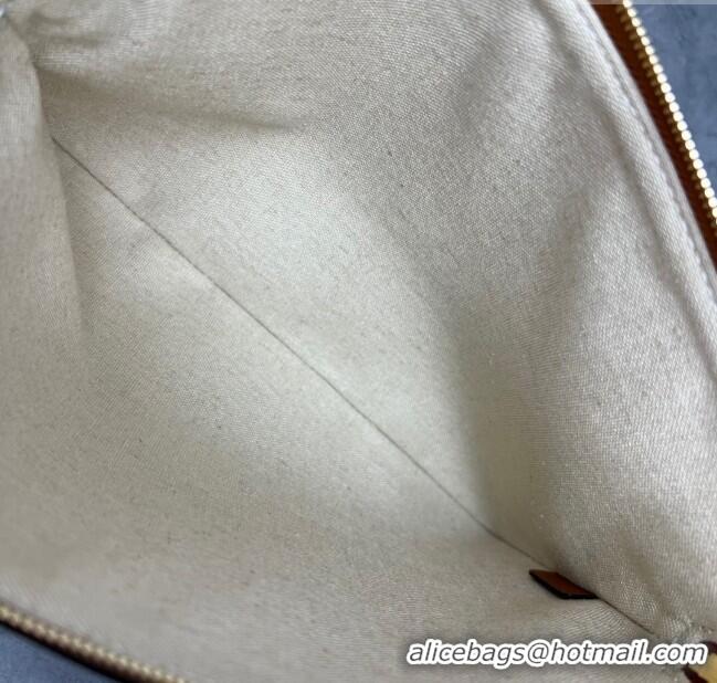 Luxury Classic Celine Small Pouch with Strap Cuir Triomphe in Textile and Calfskin 100502 White/Brown 2024 Top
