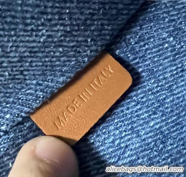 Original Cheap Celine Small Pouch with Strap Cuir Triomphe in Textile and Calfskin 100502 Blue/Brown 2024 Top