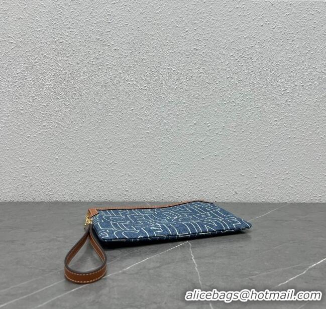 Inexpensive Celine Small Pouch with Strap Cuir Triomphe in Textile and Calfskin 100502 Grey/Brown 2024 Top