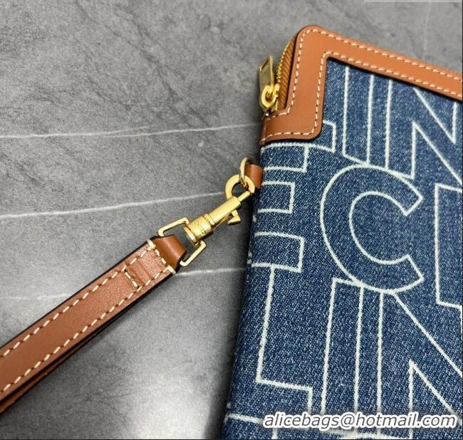 Inexpensive Celine Small Pouch with Strap Cuir Triomphe in Textile and Calfskin 100502 Grey/Brown 2024 Top