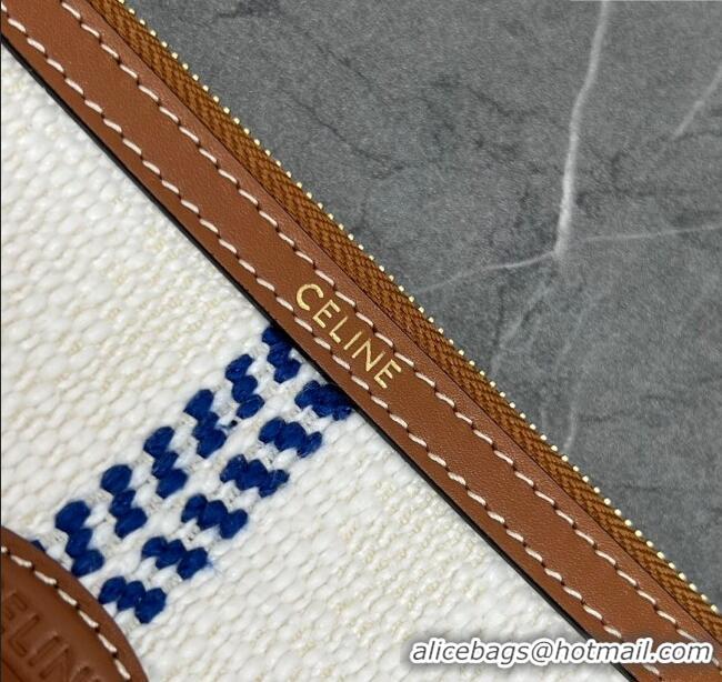 Top Quality Celine Small Pouch with Strap in Triomphe Canvas and Calfskin 100502 Blue/White/Brown 2024 Top