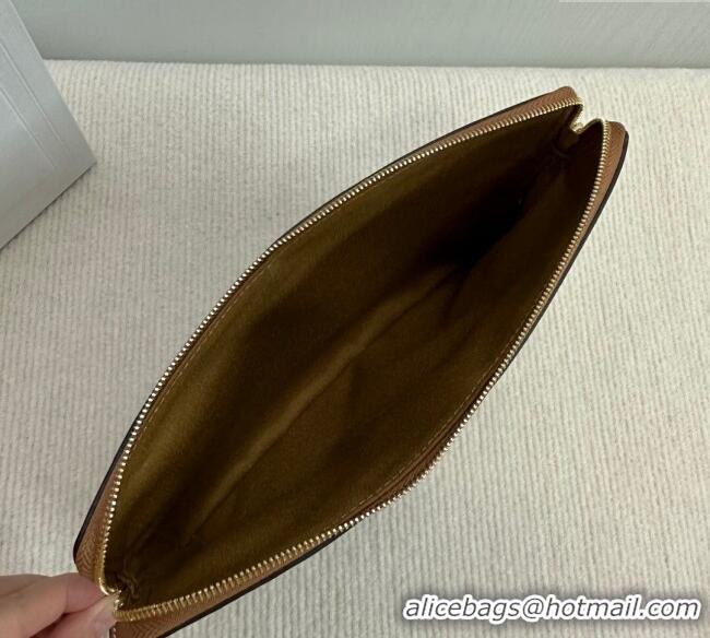 Top Quality Celine Small Pouch with Strap in Triomphe Canvas with CELINE Print 10J502 Tan Brown 2024