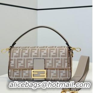 Spot Bulk Fendi Baguette Medium Bag in denim-effect FF jacquard 8579M Dove Grey 2025