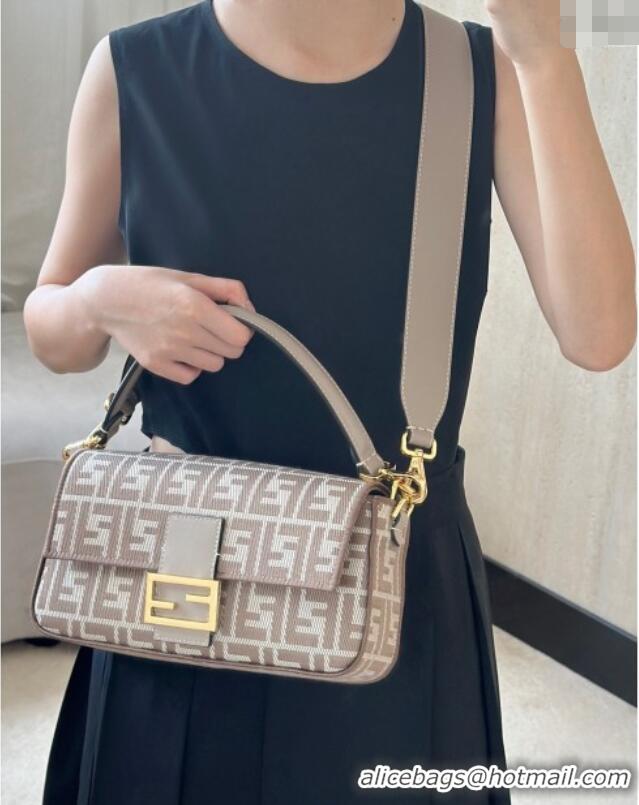 Spot Bulk Fendi Baguette Medium Bag in denim-effect FF jacquard 8579M Dove Grey 2025