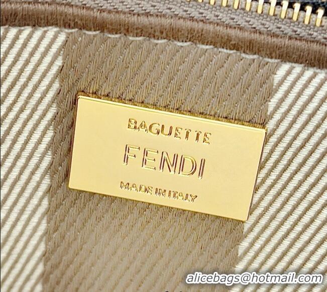 Spot Bulk Fendi Baguette Medium Bag in denim-effect FF jacquard 8579M Dove Grey 2025