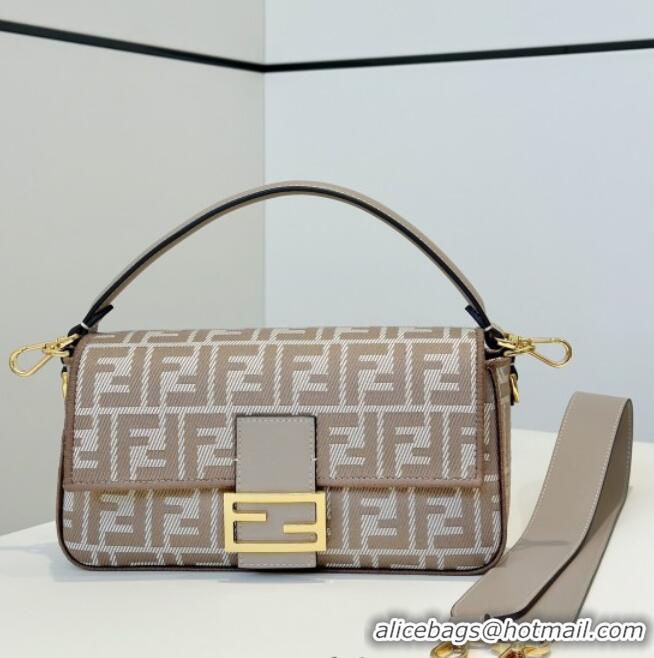 Spot Bulk Fendi Baguette Medium Bag in denim-effect FF jacquard 8579M Dove Grey 2025