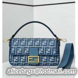 New Design Fendi Baguette Medium Bag in Blue denim-effect FF jacquard 8579M 2025