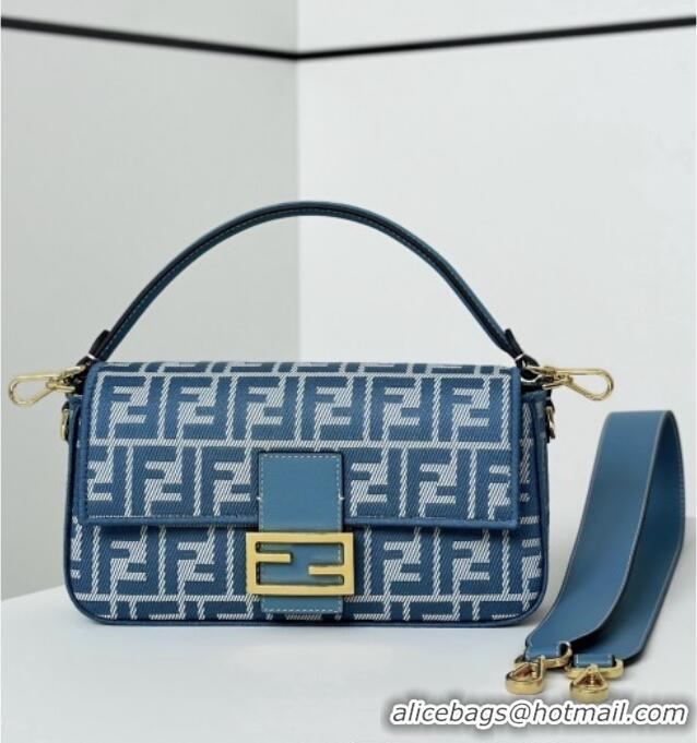 New Design Fendi Baguette Medium Bag in Blue denim-effect FF jacquard 8579M 2025