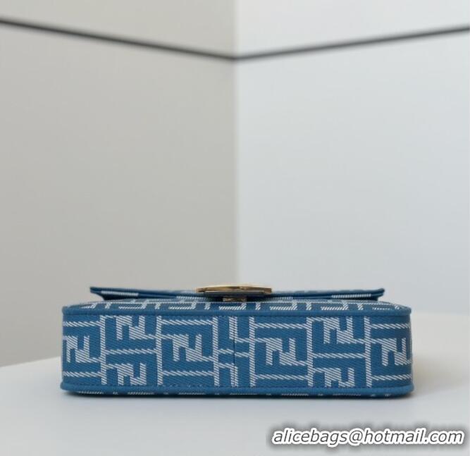 New Design Fendi Baguette Medium Bag in Blue denim-effect FF jacquard 8579M 2025