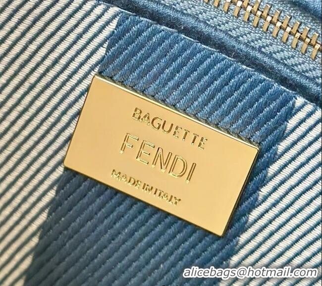 New Design Fendi Baguette Medium Bag in Blue denim-effect FF jacquard 8579M 2025