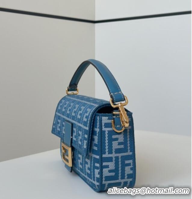 New Design Fendi Baguette Medium Bag in Blue denim-effect FF jacquard 8579M 2025