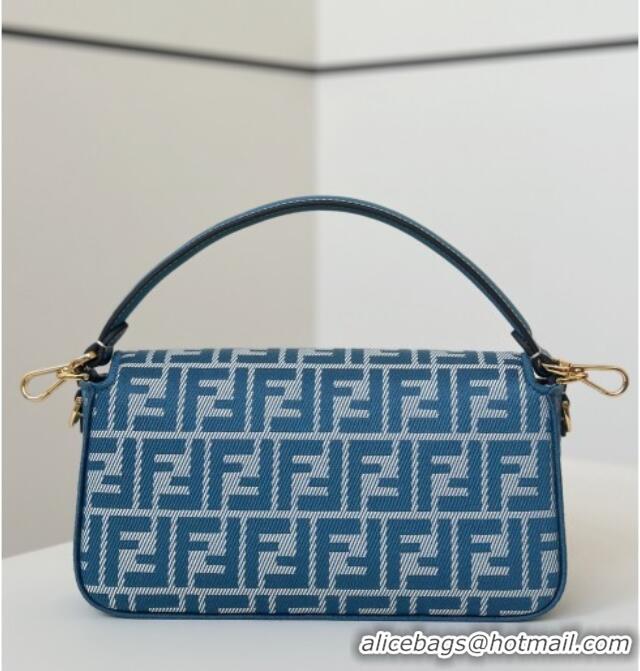 New Design Fendi Baguette Medium Bag in Blue denim-effect FF jacquard 8579M 2025
