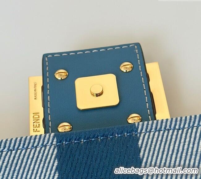 New Design Fendi Baguette Medium Bag in Blue denim-effect FF jacquard 8579M 2025