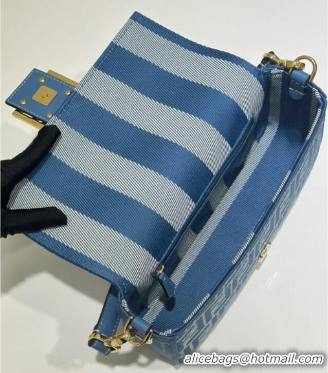 New Design Fendi Baguette Medium Bag in Blue denim-effect FF jacquard 8579M 2025